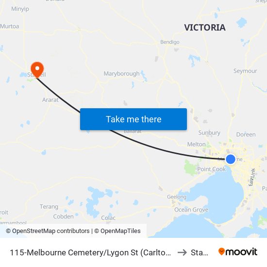 115-Melbourne Cemetery/Lygon St (Carlton North) to Stawell map