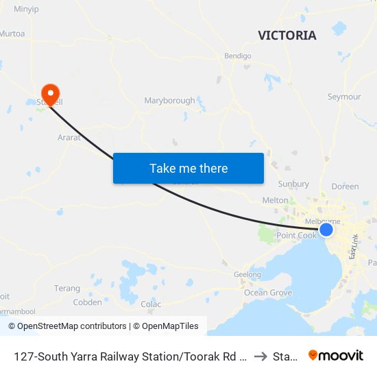 127-South Yarra Railway Station/Toorak Rd (South Yarra) to Stawell map