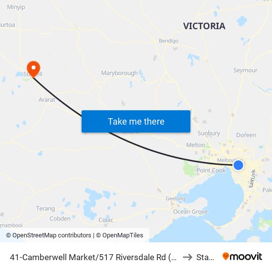 41-Camberwell Market/517 Riversdale Rd (Camberwell) to Stawell map