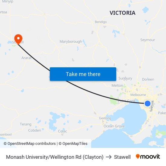 Monash University/Wellington Rd (Clayton) to Stawell map