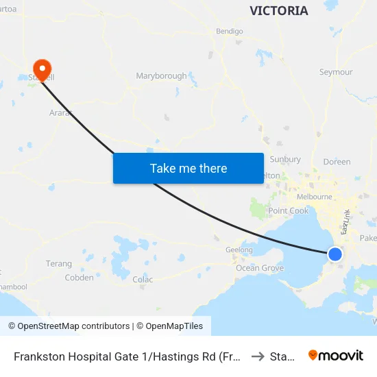 Frankston Hospital Gate 1/Hastings Rd to Stawell map
