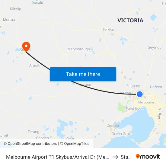 Melbourne Airport T1 Skybus/Arrival Dr to Stawell map