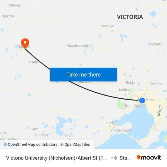 Victoria University/Albert St to Stawell map