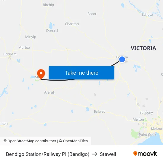 Bendigo Station/Railway Pl to Stawell map