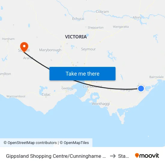 Gippsland Shopping Centre/Cunninghame St to Stawell map