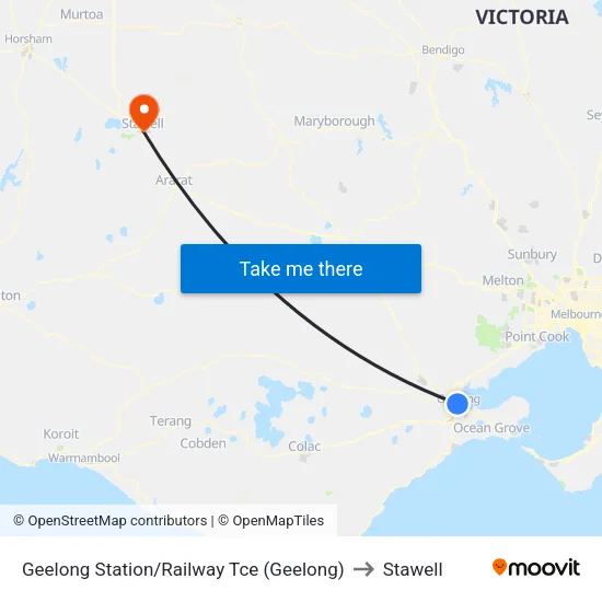 Geelong Station/Railway Tce to Stawell map