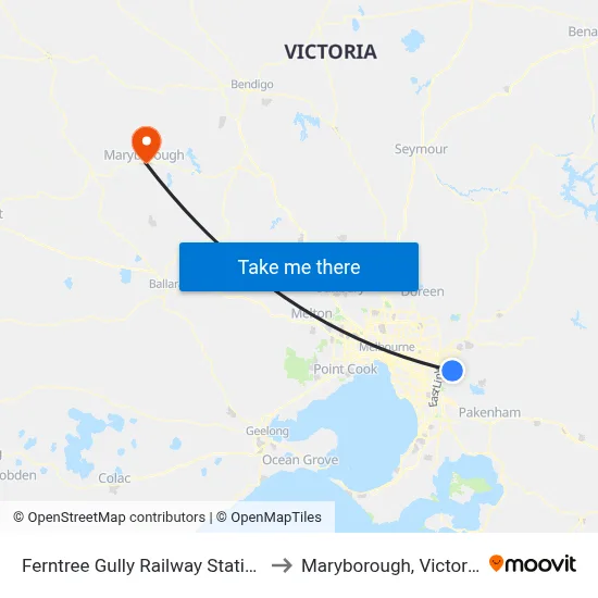 Ferntree Gully Railway Station to Maryborough, Victoria map