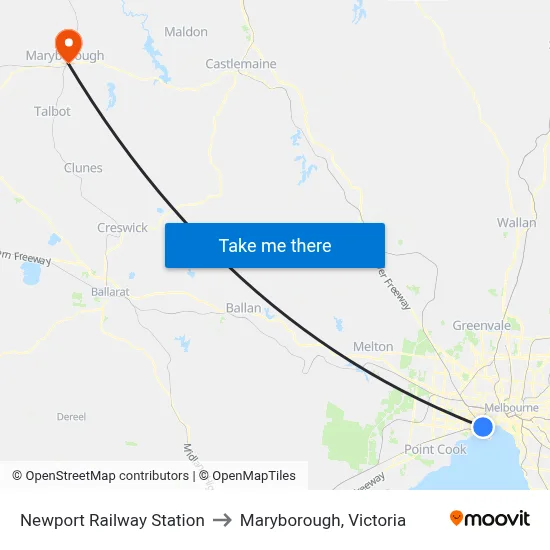 Newport Railway Station to Maryborough, Victoria map