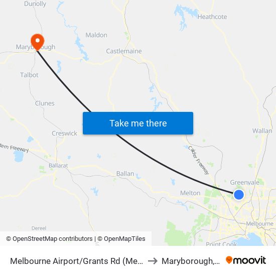Melbourne Airport/Grants Rd (Melbourne Airport) to Maryborough, Victoria map
