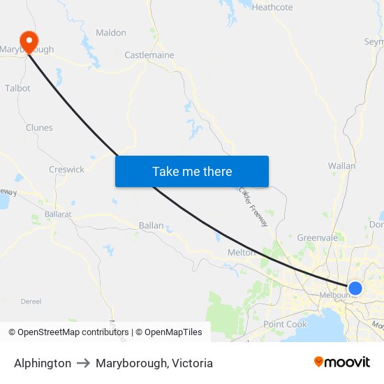 Alphington to Maryborough, Victoria map