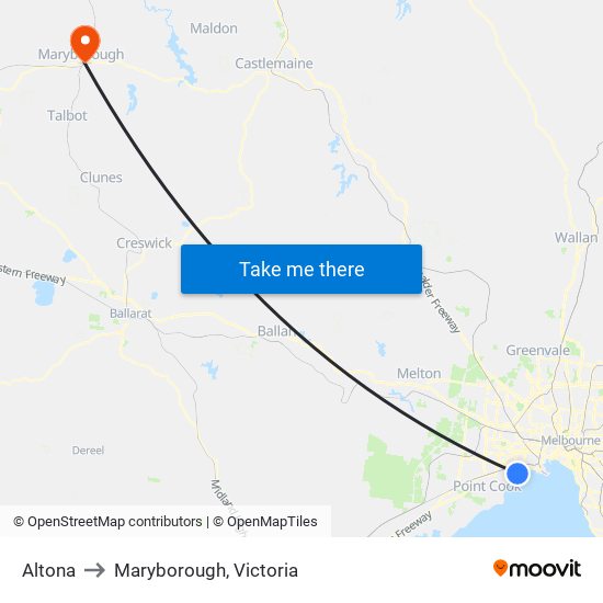 Altona to Maryborough, Victoria map