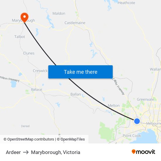 Ardeer to Maryborough, Victoria map