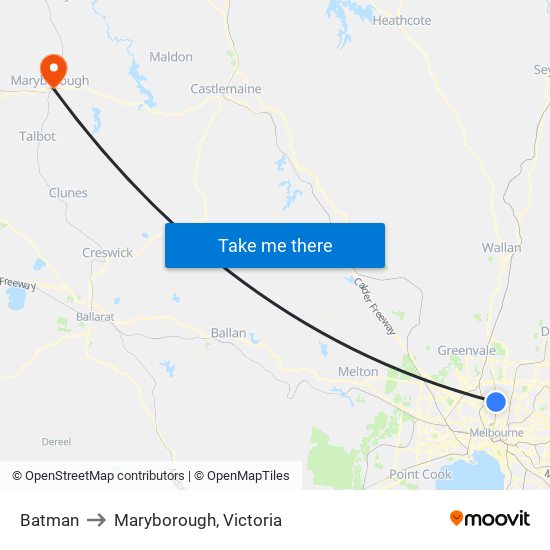 Batman to Maryborough, Victoria map