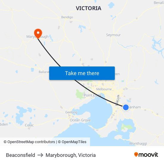 Beaconsfield to Maryborough, Victoria map