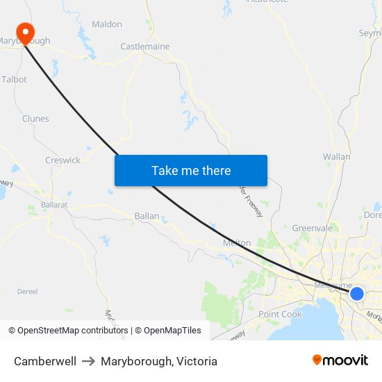 Camberwell to Maryborough, Victoria map