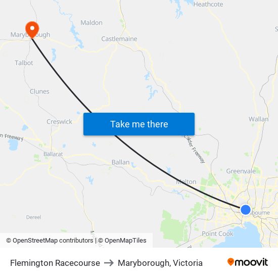 Flemington Racecourse to Maryborough, Victoria map