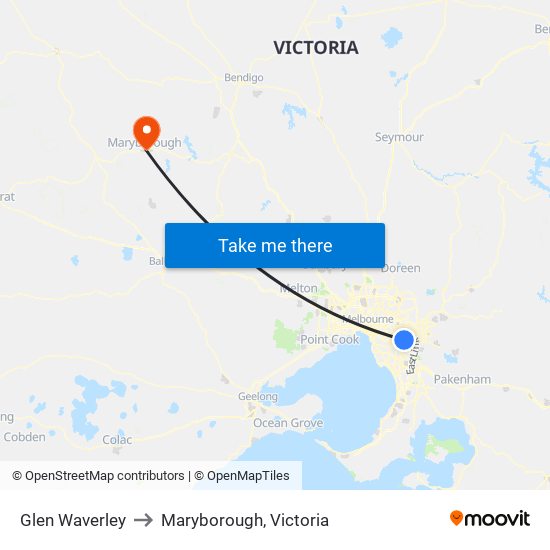 Glen Waverley to Maryborough, Victoria map