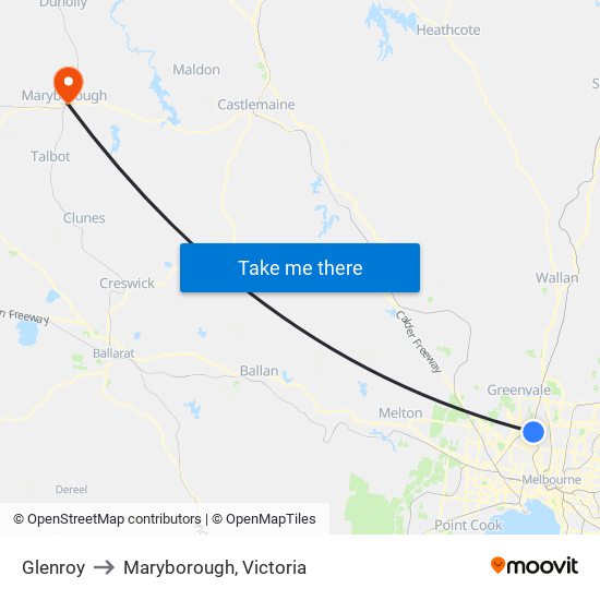 Glenroy to Maryborough, Victoria map