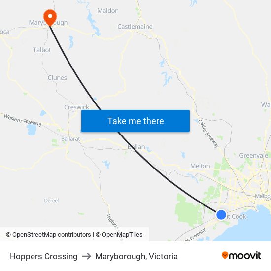 Hoppers Crossing to Maryborough, Victoria map