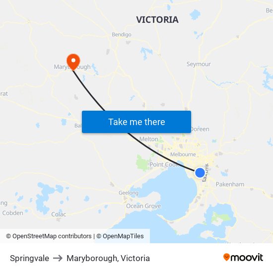 Springvale to Maryborough, Victoria map