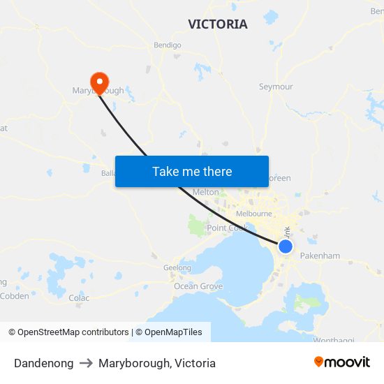Dandenong to Maryborough, Victoria map