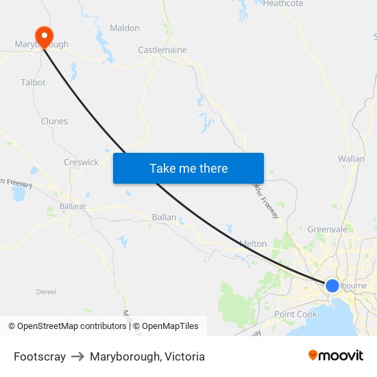 Footscray to Maryborough, Victoria map