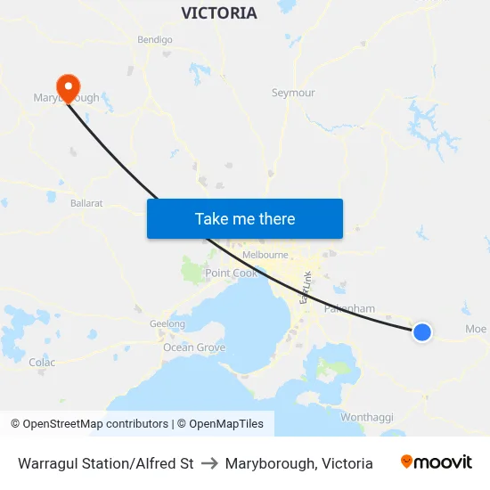 Warragul Station/Alfred St to Maryborough, Victoria map