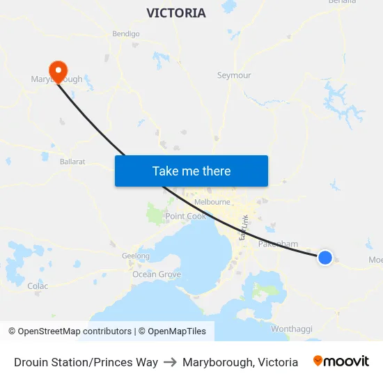 Drouin Station/Princes Way to Maryborough, Victoria map