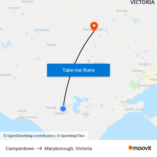 Camperdown to Maryborough, Victoria map