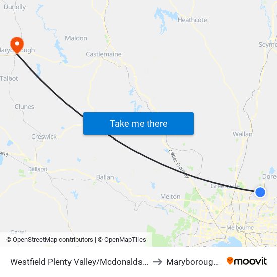 Westfield Plenty Valley/Mcdonalds Rd (South Morang) to Maryborough, Victoria map