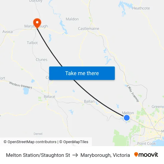 Melton Station/Staughton St to Maryborough, Victoria map