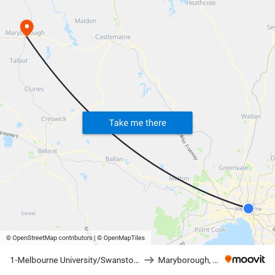 1-Melbourne University/Swanston St (Carlton) to Maryborough, Victoria map