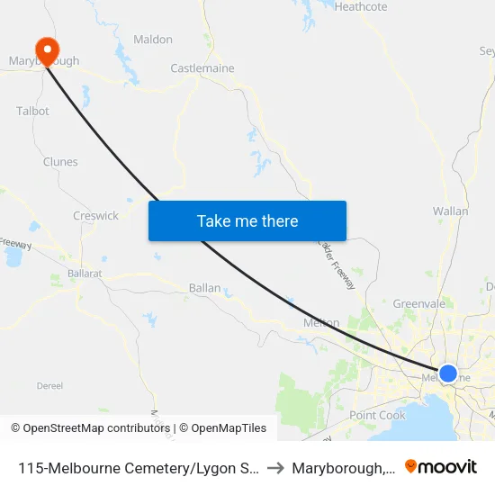 Melbourne Cemetery/Lygon St #115 to Maryborough, Victoria map