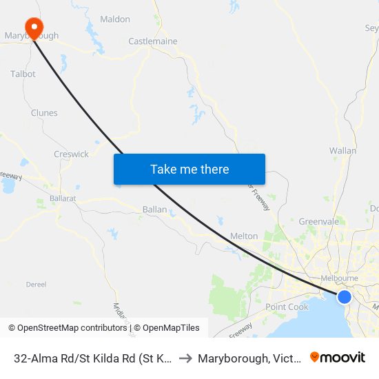 32-Alma Rd/St Kilda Rd (St Kilda) to Maryborough, Victoria map