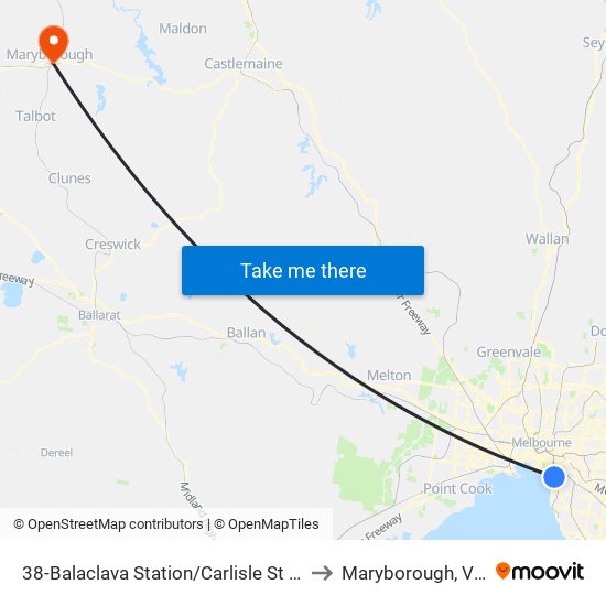 38-Balaclava Station/Carlisle St (Balaclava) to Maryborough, Victoria map