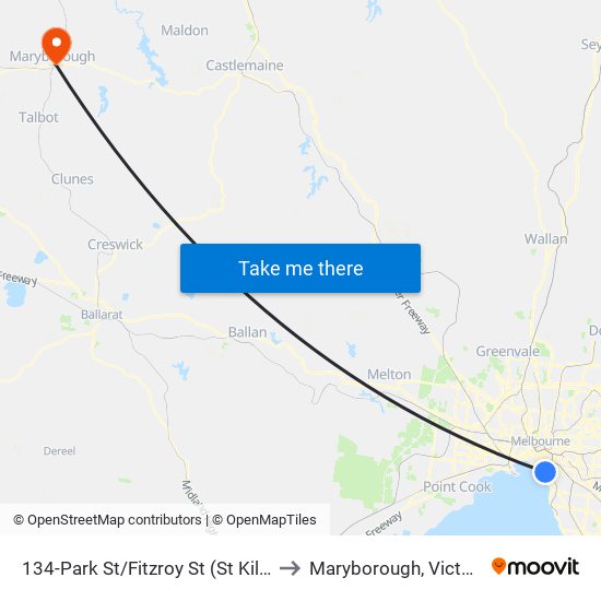 134-Park St/Fitzroy St (St Kilda) to Maryborough, Victoria map