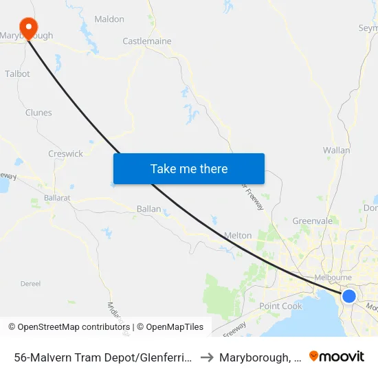 Malvern Tram Depot/Glenferrie Rd #56 to Maryborough, Victoria map
