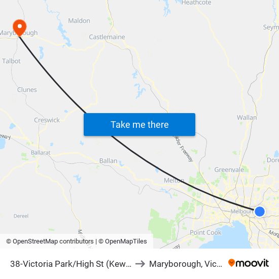 38-Victoria Park/High St (Kew East) to Maryborough, Victoria map