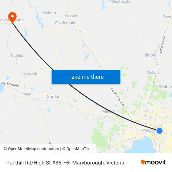Parkhill Rd/High St #36 to Maryborough, Victoria map