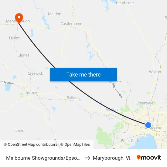 Melbourne Showgrounds/Epsom Rd #33 to Maryborough, Victoria map
