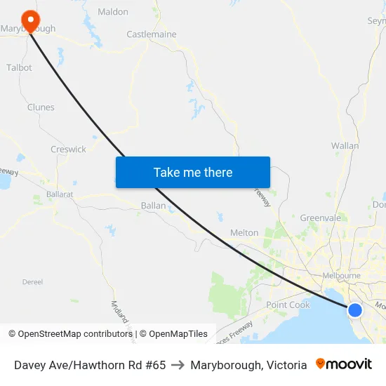 Davey Ave/Hawthorn Rd #65 to Maryborough, Victoria map