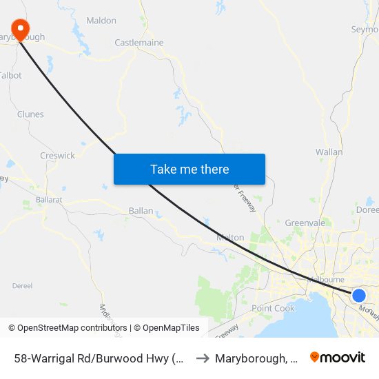 58-Warrigal Rd/Burwood Hwy (Camberwell) to Maryborough, Victoria map