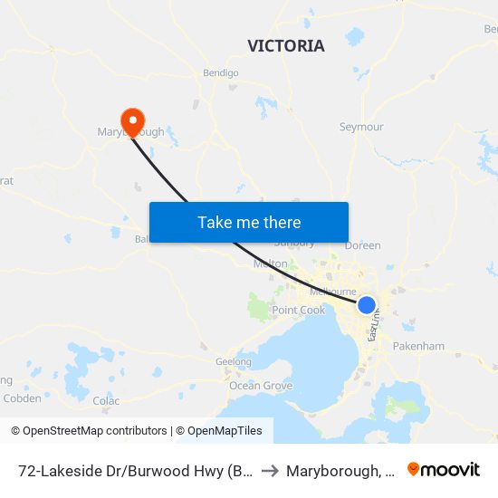 72-Lakeside Dr/Burwood Hwy (Burwood East) to Maryborough, Victoria map