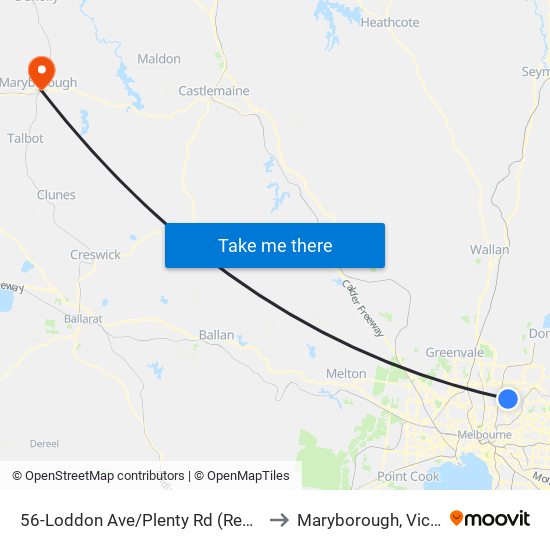 56-Loddon Ave/Plenty Rd (Reservoir) to Maryborough, Victoria map