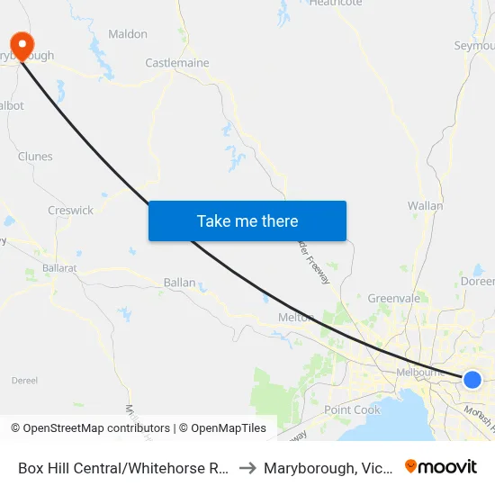 Box Hill Central/Whitehorse Rd #58 to Maryborough, Victoria map