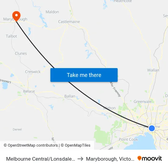 Melbourne Central/Lonsdale St to Maryborough, Victoria map