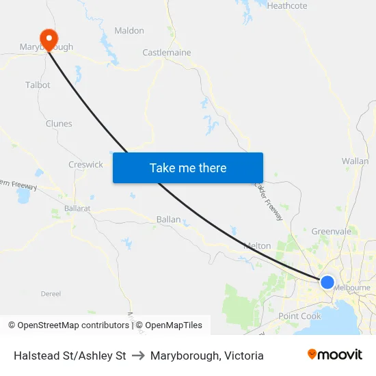 Halstead St/Ashley St to Maryborough, Victoria map