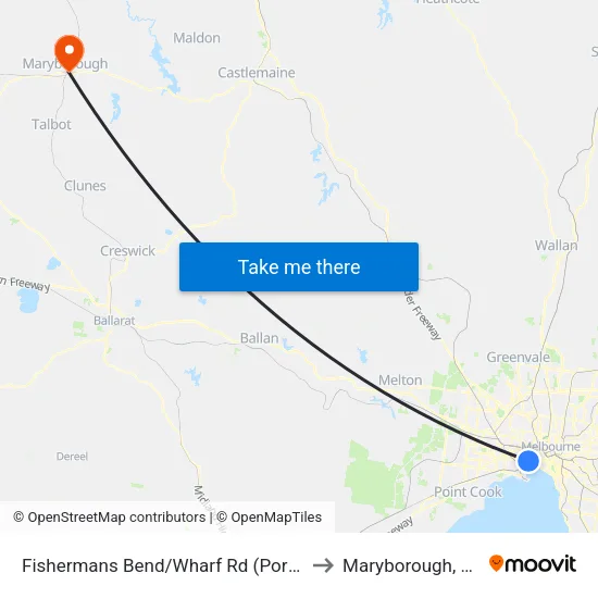Fishermans Bend/Wharf Rd to Maryborough, Victoria map