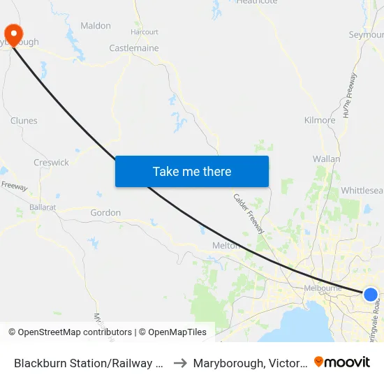 Blackburn Station/Railway Rd to Maryborough, Victoria map