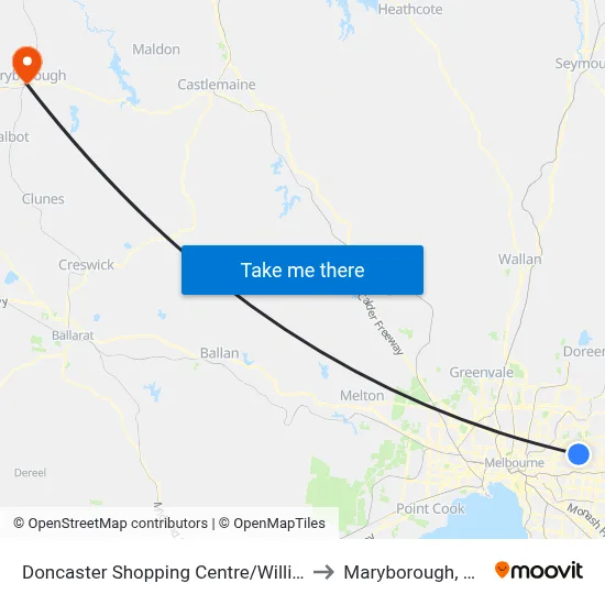 Doncaster Shopping Centre/Williamsons Rd to Maryborough, Victoria map